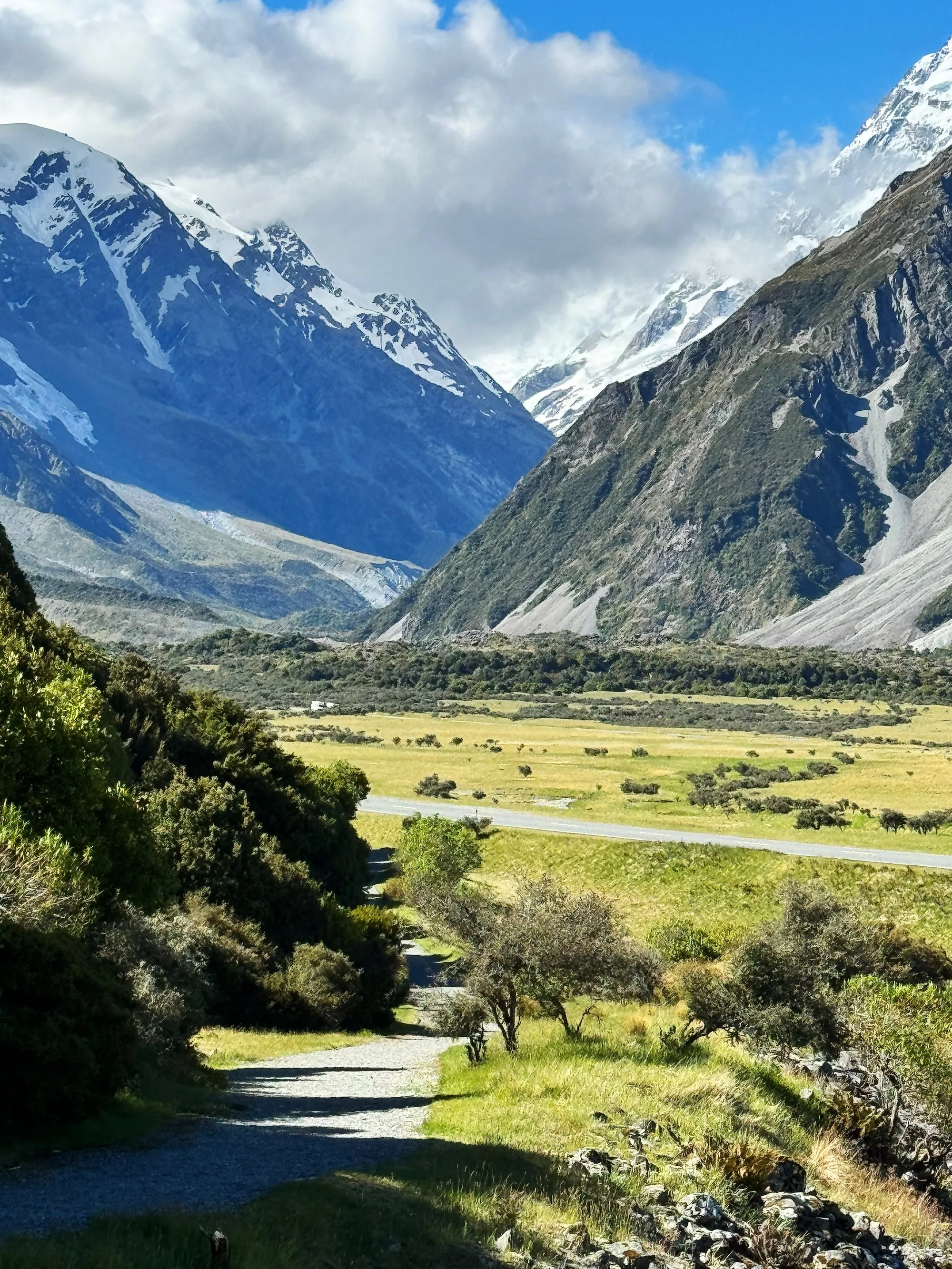 Sunlight breaking through above the Hooker Valley