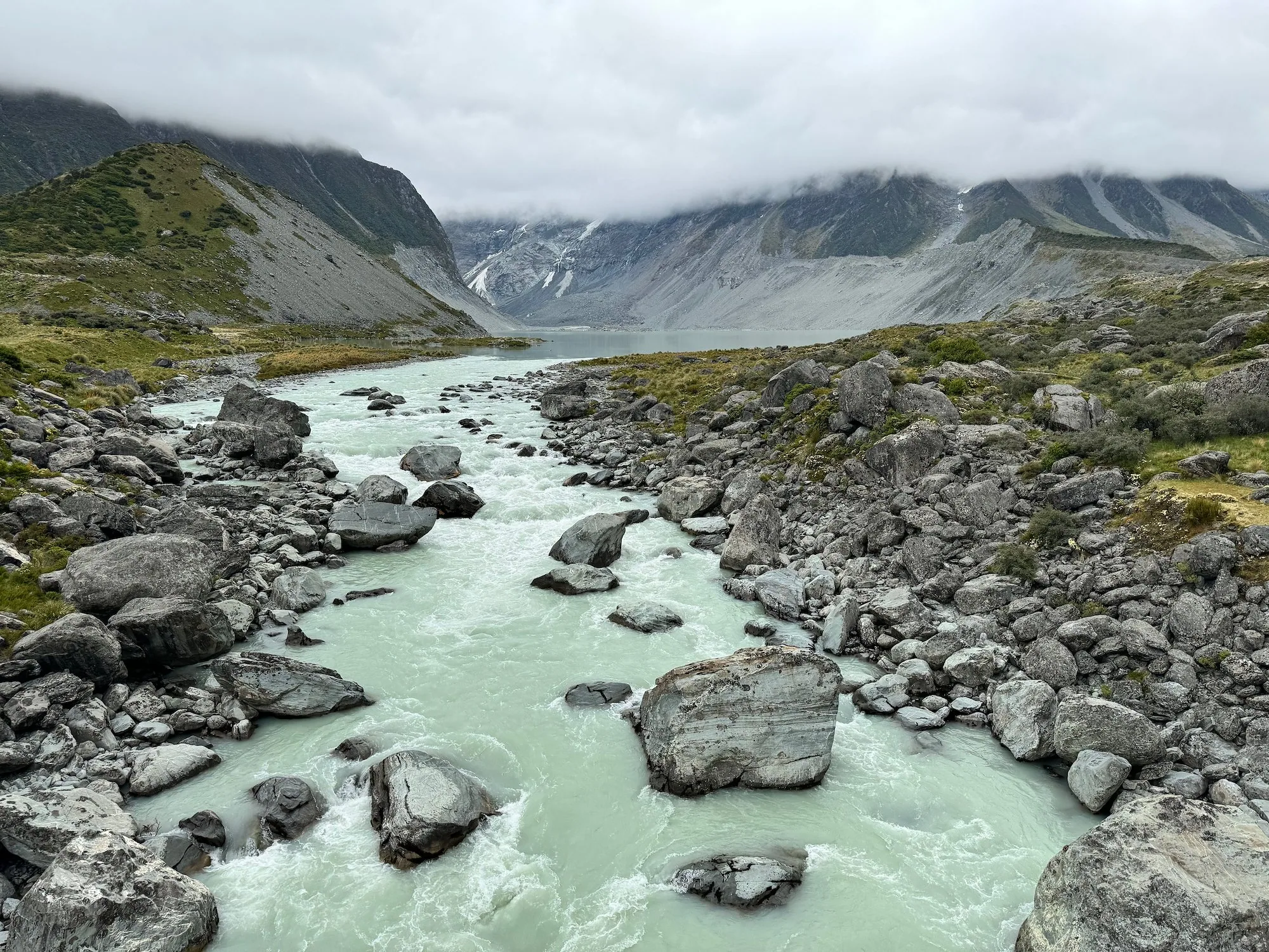 The chalky Hooker River beneath the First Swing Bridge