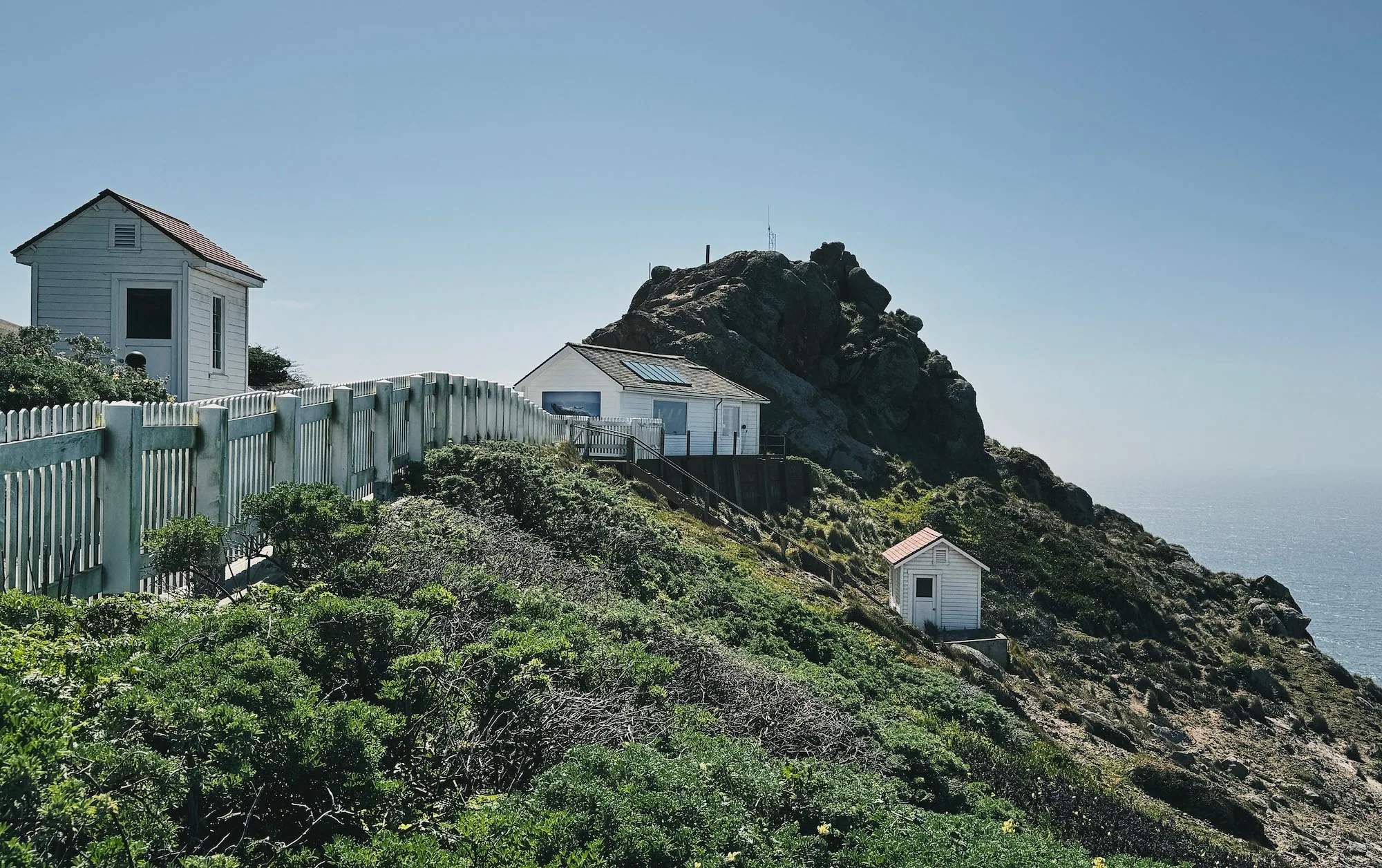 Historic lighthouse structures along the Point Reyes coast