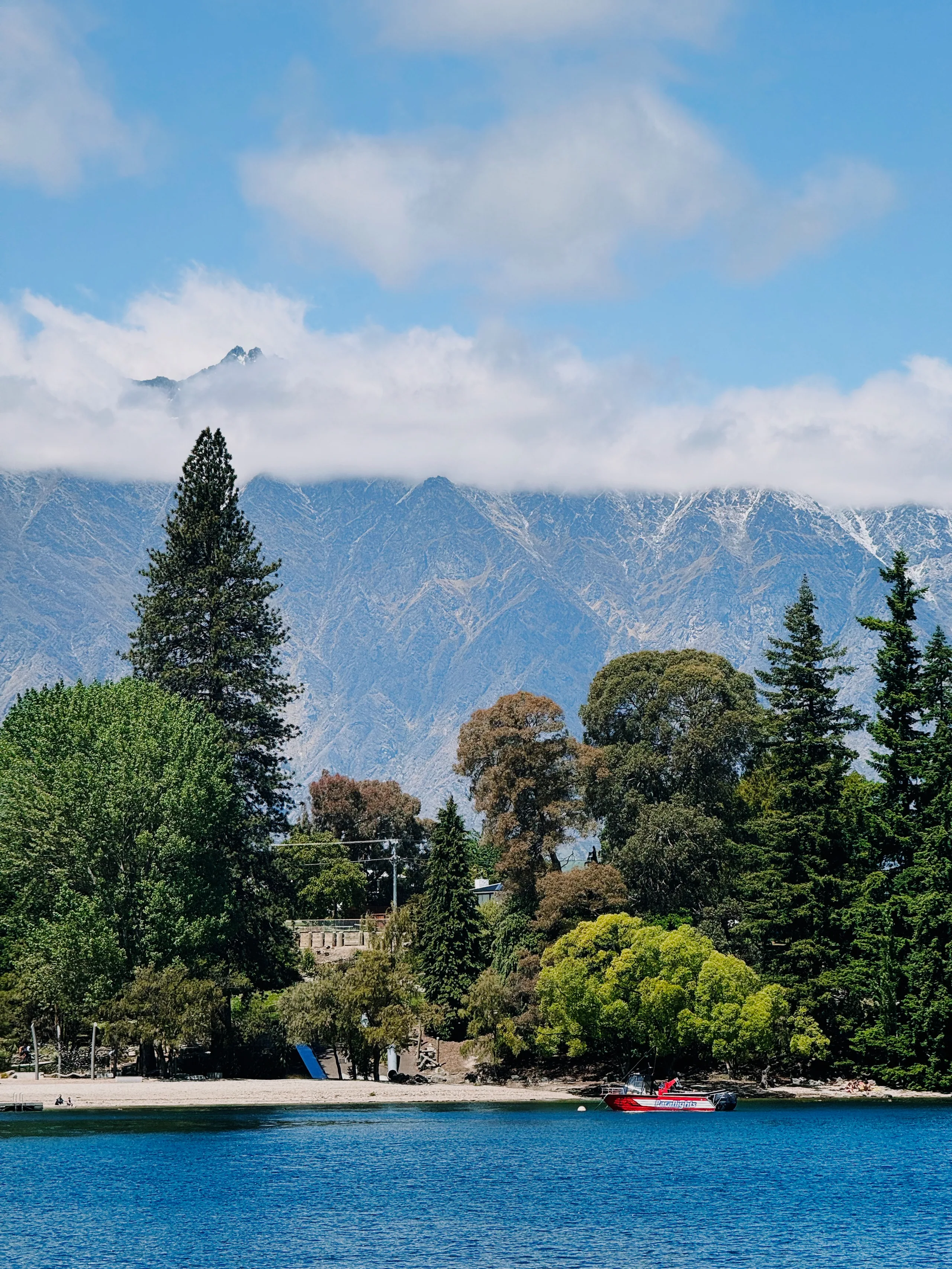 Queenstown Gardens across the Lake Wakatipu shoreline