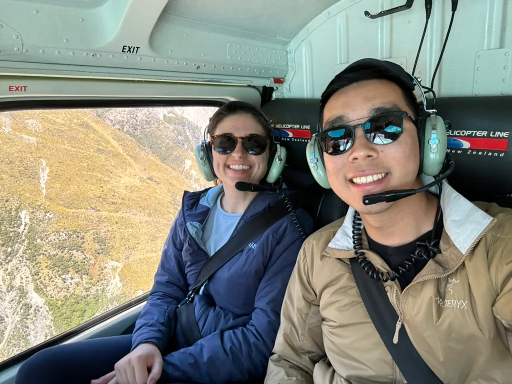 Mountain terrain seen through the helicopter window