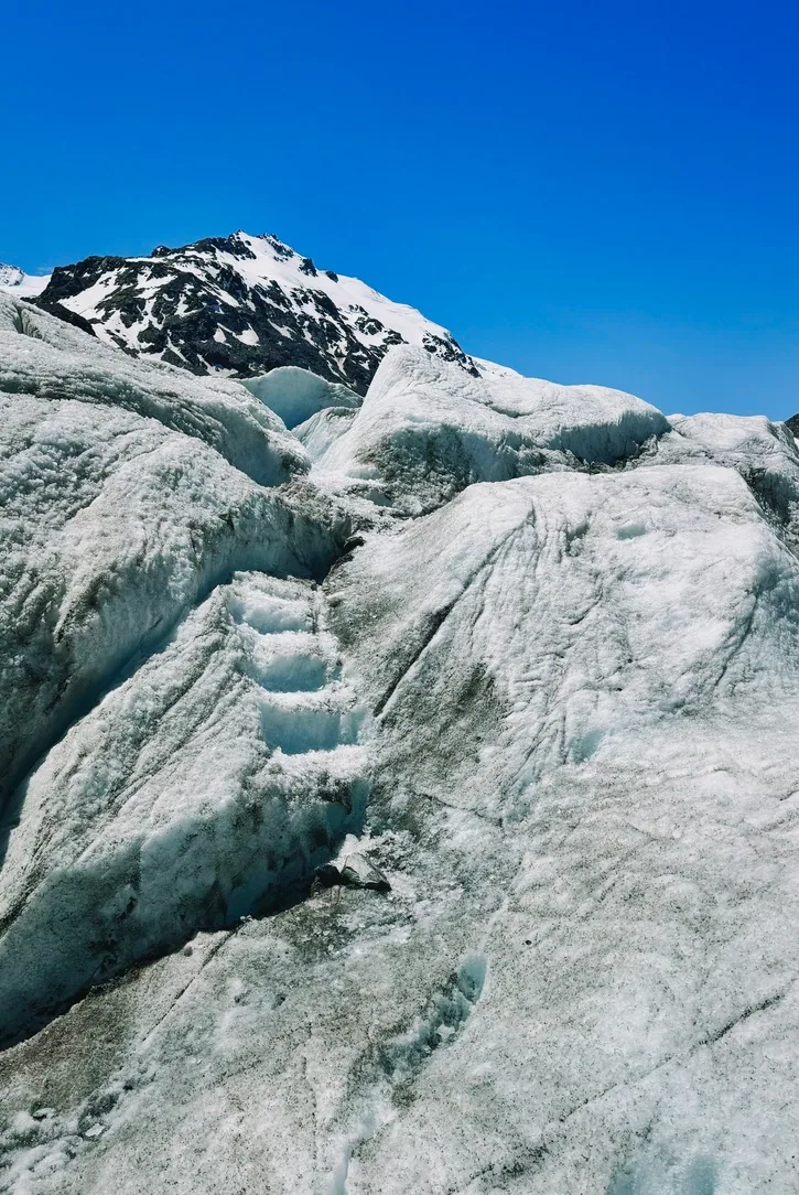 A narrow blue crevice in the Tasman Glacier