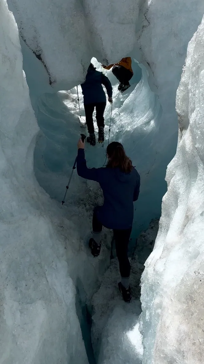 Blue ice formations rising from the Tasman Glacier