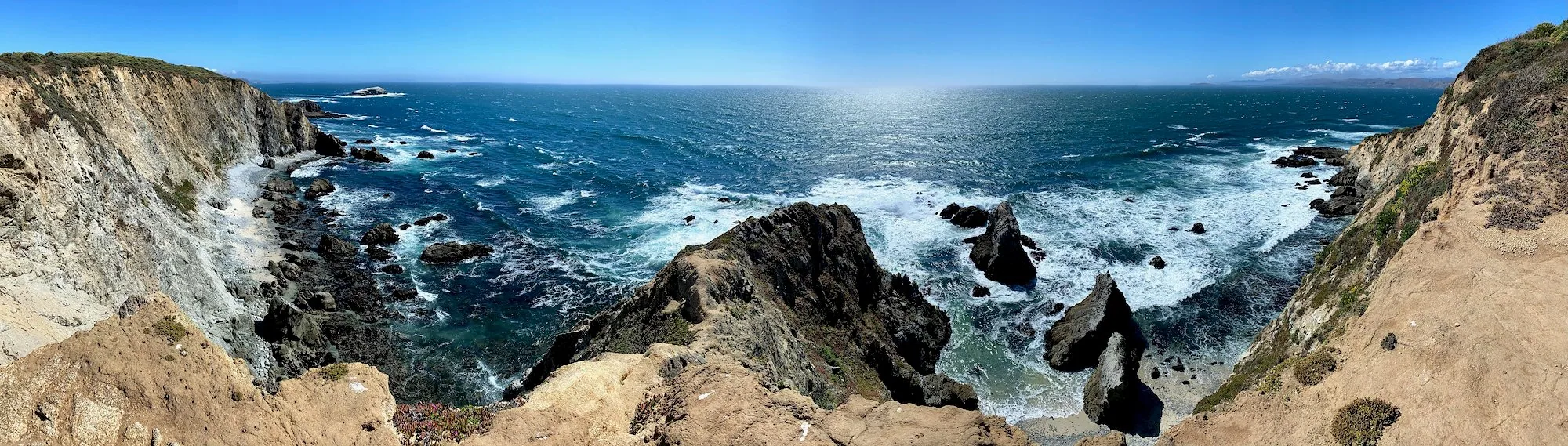 Tomales Point narrowing into a rocky spine surrounded by ocean
